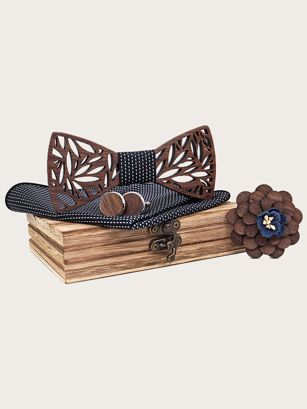 Coffret Noeud Papillon + Boutons de manchette + Broche en Bois Homme - Moabi - Wood&Chic