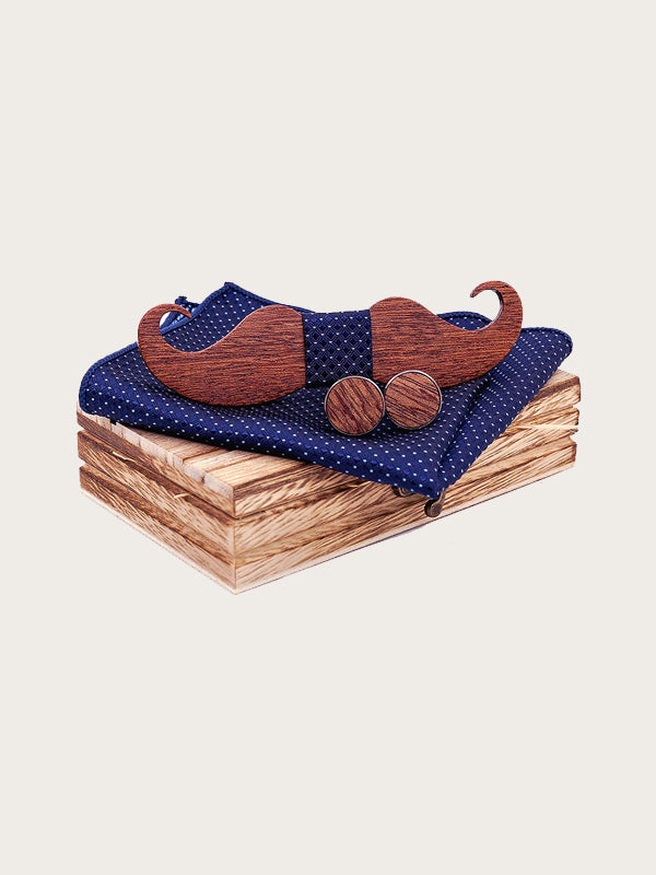 Coffret Noeud Papillon en Bois + Boutons de manchette en Bois Homme - Moustache - Wood&Chic