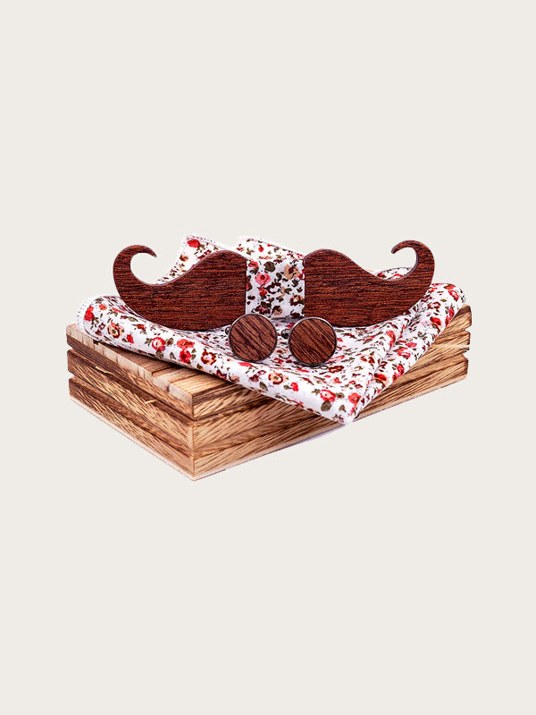 Coffret Noeud Papillon en Bois + Boutons de manchette en Bois Homme - Moustache - Wood&Chic