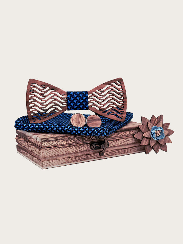 Coffret Noeud Papillon en Bois + Boutons de manchette + Broche en Bois Homme - Pacanier - Wood&Chic