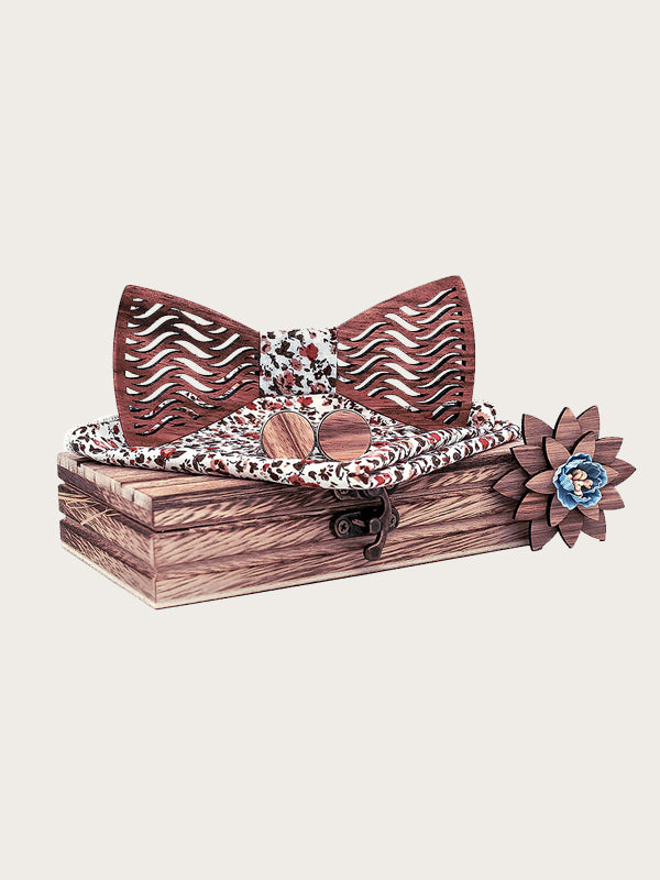 Coffret Noeud Papillon en Bois + Boutons de manchette + Broche en Bois Homme - Pacanier - Wood&Chic