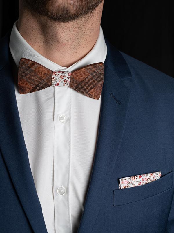 Coffret Noeud Papillon en Bois + Boutons de manchette en Bois Homme - Tartan - Wood&Chic