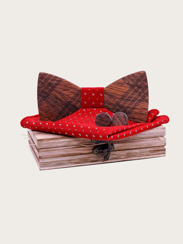 Coffret Noeud Papillon en Bois + Boutons de manchette en Bois Homme - Tartan - Wood&Chic