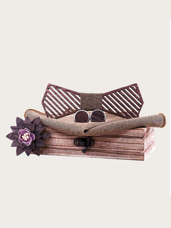 Coffret Noeud Papillon en Bois + Boutons de manchette + Broche en Bois Homme - Pommier - Wood&Chic