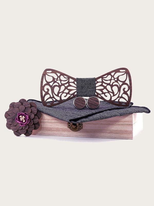 Coffret Noeud Papillon + Boutons de manchette + Broche en Bois Homme - Cormier - Wood&Chic