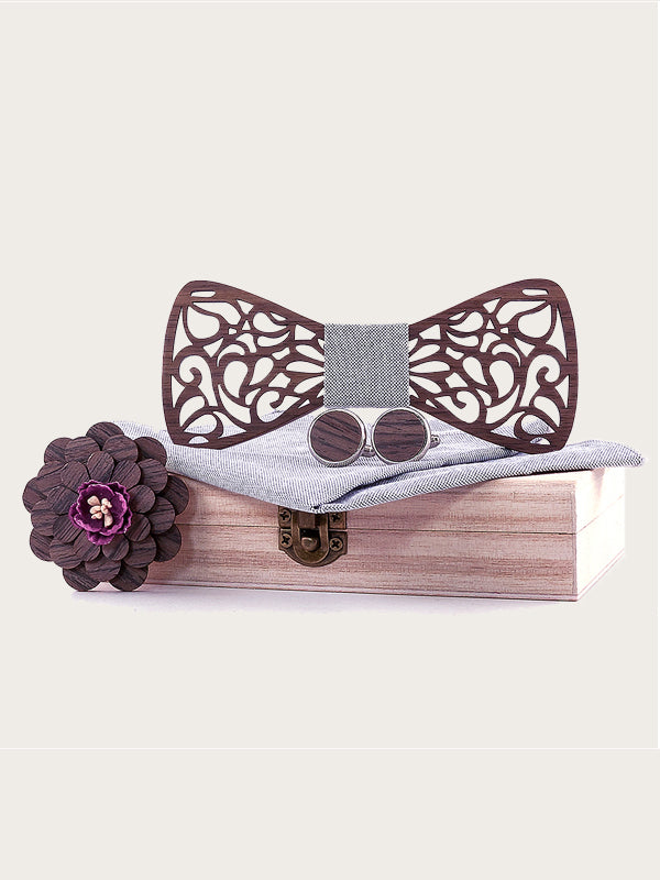 Coffret Noeud Papillon + Boutons de manchette + Broche en Bois Homme - Cormier - Wood&Chic