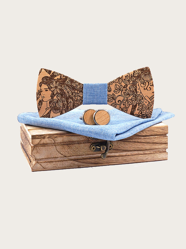 Coffret Noeud Papillon + Boutons de manchette en Bois Homme - Pterocarya - Wood&Chic