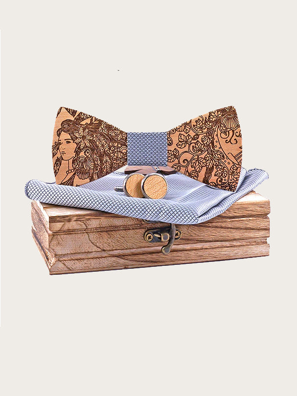 Coffret Noeud Papillon + Boutons de manchette en Bois Homme - Pterocarya - Wood&Chic