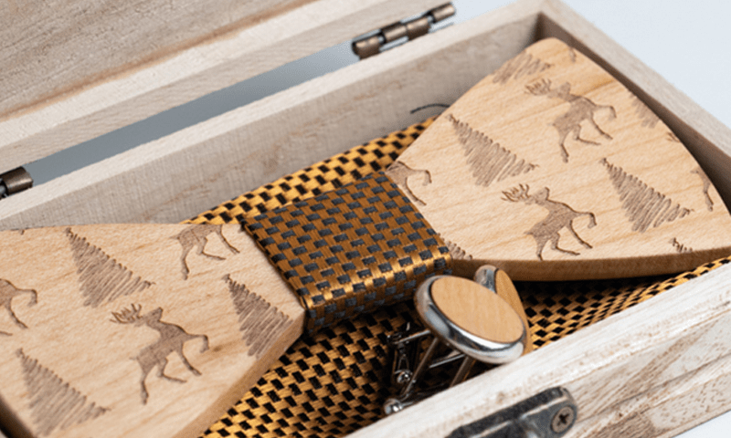 Coffret Noeud Papillon en Bois + Boutons de manchette en Bois Homme - Christmas - Wood&Chic