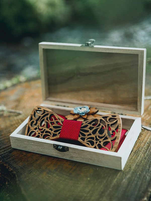 Coffret Noeud Papillon en Bois + Broche en Bois Homme - Camelia - Wood&Chic